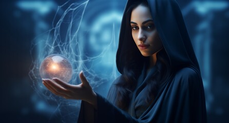 Digital Sorceress: Woman Conjuring Holographic Orb