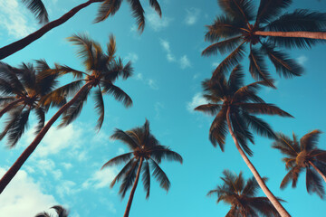 Fototapeta na wymiar Exotic Paradise, Dark Brown and Azure Palm Tree Landscape