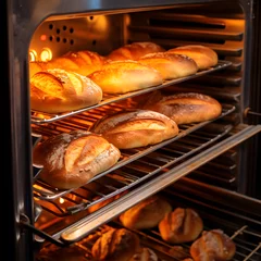 Schilderijen op glas fresh baked bread in the oven © VALTER