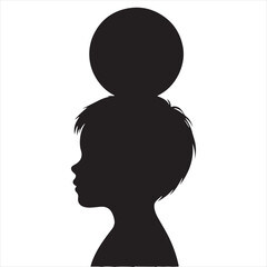 Cosmic Caress: Child Silhouette in Celestial Embrace - Child Black Vector Stock
