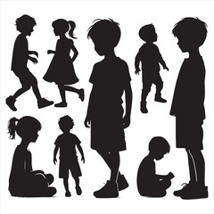 Kid's Shadow: Laughter and Wonder Silhouetted in Timeless Form - Child Silhouette Vector Stock
