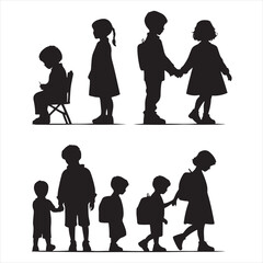 Kids Silhouette: Youthful Energy Etched in Shadowy Outlines - Black Vector Stock of Child
