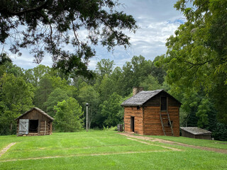 Slave cabin at Booker T. Washington National Monument in rural Virginia. Tobacco farm where...