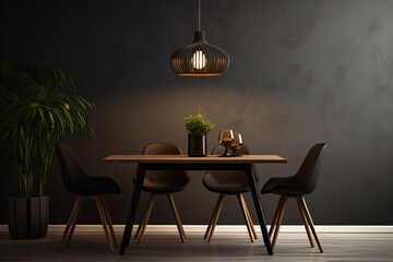 Dining table for home decor and interior design with dim lighting - obrazy, fototapety, plakaty