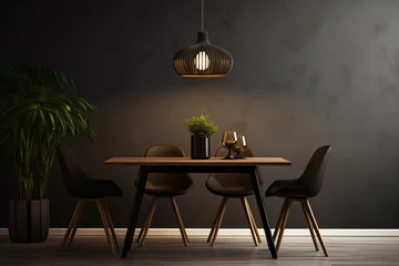 Fotobehang Dining table for home decor and interior design with dim lighting © Tarun