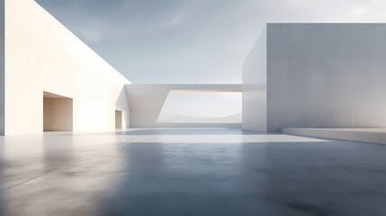 3d render of abstract futuristic architecture with empty concrete floor