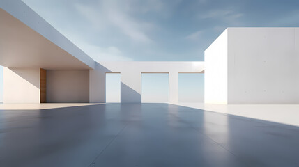 3d render of abstract futuristic architecture with empty concrete floor