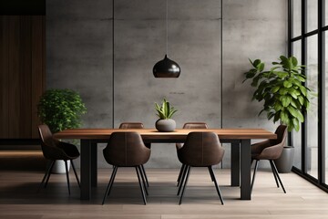 Dining table for home decor and interior design with dim lighting - obrazy, fototapety, plakaty