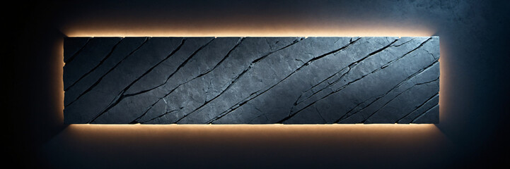 rectangular black stone with a rough texture highlighted in orange around the perimeter - obrazy, fototapety, plakaty