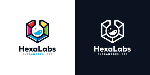 Creative Hexa Labs Logo. Science Laboratory Icon Symbol Vector Design Template.