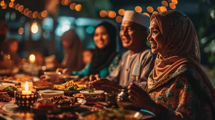 Fotobehang Happy Muslims family  breaking their fast during Ramadan © mamꝏ studio