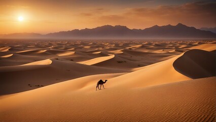 Fototapeta na wymiar Desert Wanderer: Majestic Camel in the Arid Expanse