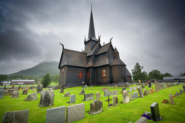 Lom stave church, Norway - obrazy, fototapety, plakaty