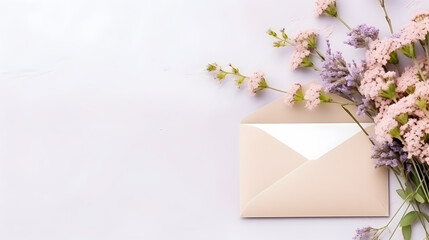 Envelope with spring flowers and copy space
