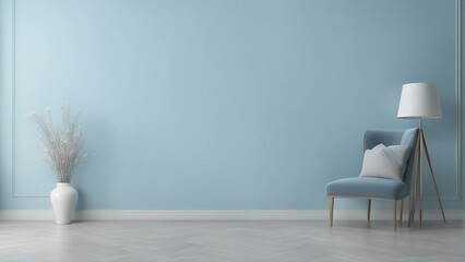 Pastel color light blue backgorund, empty room, ai art