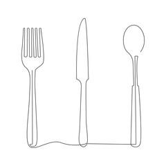 Knife and fork continuous single line outline vector art drawing and simple one line minimalist design