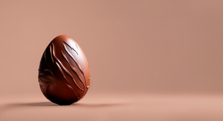 3D Chocolate Easter egg on brown background. Easter greeting card