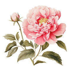 Vintage botanical illustration of pink french peony