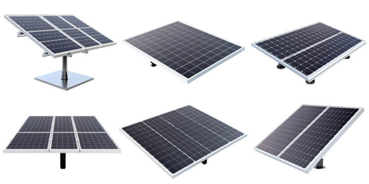 Set of solar panels or solar cells for health clean energy and environment isolated on transparent png background, Photovoltaic solar traps, green energy concept. - Powered by Adobe