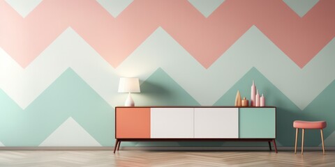 Wallpaper featuring pastel colors in a zigzag pattern, reminiscent of craft paper, adding a touch...