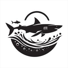 Ethereal Enigma: Mystical Shark Silhouette in Celestial Mystery - Shark Black Vector Stock
