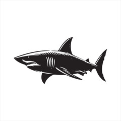 Celestial Cruiser: Shark Silhouette Cruising the Cosmic Currents - Shark Black Vector Stock
