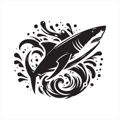 Fototapeta premium Enigmatic Explorer: Shark Silhouette Venturing into Galactic Secrets - Shark Black Vector Stock 