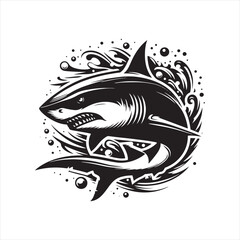 Cosmic Guardian: Shark Silhouette Safeguarding Galactic Realms - Shark Black Vector Stock
