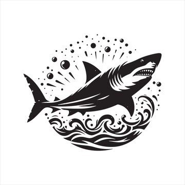 Celestial Swimmer: Elegant Shark Silhouette in Astral Waters - Shark Black Vector Stock
