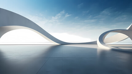3d render of abstract futuristic architecture with empty concrete floor