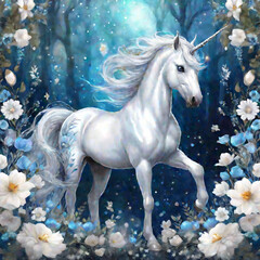 Obraz na płótnie Canvas Unicorns in Silver and Blue