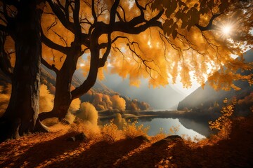 Envision a magical Autumn morning where the mountains wear a cloak of golden leaves. The perfect lighting showcases 