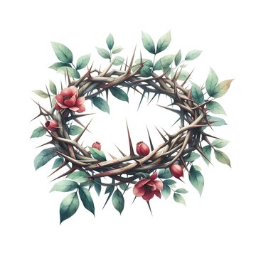 wreath of thorns with leaves and thorns watercolor paint