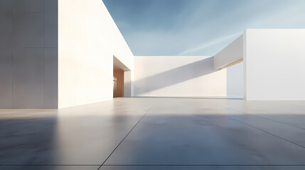 3d render of abstract futuristic architecture with empty concrete floor