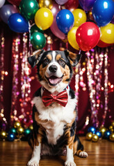 Un chien qui fait la fête avec des ballons - generative AI