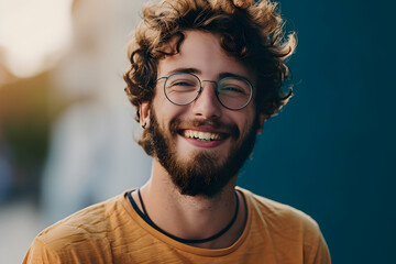 Guy adult looking person smile happy portrait men expression happiness young face - Powered by Adobe
