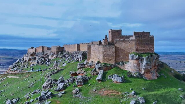 Aerial view from a drone of the Caliphate Fortress of Gormaz, the largest Muslim fortress in Europe. Town and municipality of Gormaz. Province of Soria. Castile and Leon. Spain. Spain. Europe