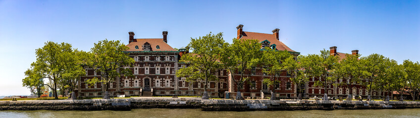 Wonderful panoramic photograph of the immigration museum building which is located on Ellis Island...