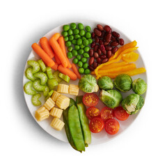 Fresh Food Plate of Healthy Vegetables and Legumes for Feeding and Diet with transparent background with transparent background and shadow