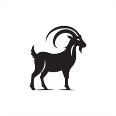 Enigmatic Explorer: Goat Silhouette on Cosmic Exploration - Goat Black Vector Stock
