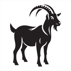Celestial Chronicles: Goat Silhouette in Nighttime Narratives - Goat Black Vector Stock
