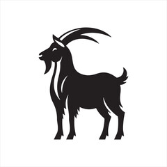 Galactic Glimpse: Goat Silhouette Caught in Cosmic Glint - Goat Black Vector Stock
