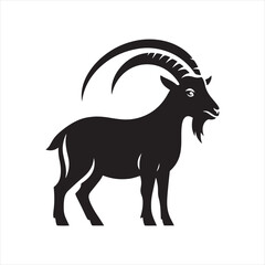 Horned Harmony: Goat Silhouette in Melodic Midnight - Goat Black Vector Stock
