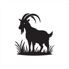 Starlit Stroll: Goat Silhouette Moving Through Night's Tapestry - Goat Black Vector Stock
