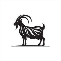Nocturnal Nobility: Noble Goat Silhouette in Cosmic Serenity - Goat Black Vector Stock
