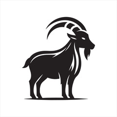 Galactic Grazing: Goat Silhouette Nourished by Starlight - Goat Black Vector Stock
