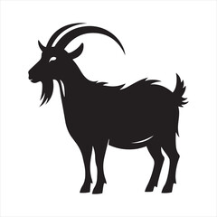 Enigmatic Horns: Mystical Goat Silhouette in Lunar Glow - Goat Black Vector Stock
