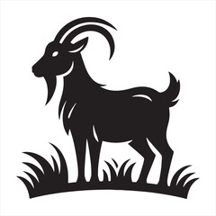 Radiant Ruminant: Illuminated Goat Silhouette in the Dark - Goat Black Vector Stock
