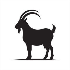 Ethereal Essence: Goat Silhouette in Timeless Twilight - Goat Black Vector Stock
