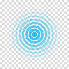 Circle radar wave. Sound ripple icon. Blue effect pulse isolated on transparent background. Signal radio. Pattern sonar. Vibration line. Radial rays. Round touch. Effect water. Vector illustration - obrazy, fototapety, plakaty
